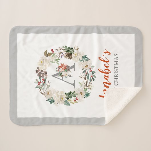 Witte kerstRozen en winterfeestjes met een grote a Sherpa Deken (Voorkant (horizontaal))