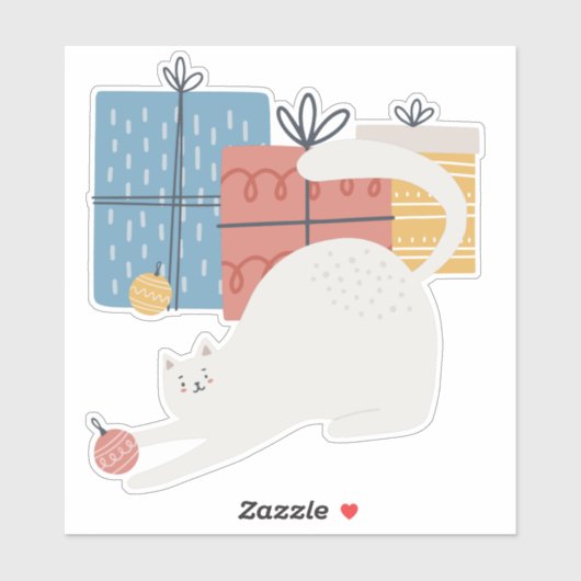 Witte kerstsierballen cadeaus cadeautjes sticker (Vel)