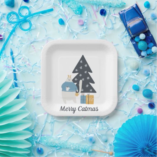 Witte kerstsierboom met kat papieren bordje (Feest)