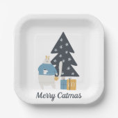 Witte kerstsierboom met kat papieren bordje (Voorkant)