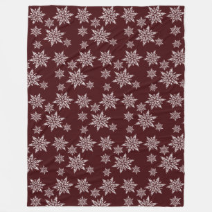 Witte Kerstsneeuwvlokken in Bourgondiërood Fleece Deken