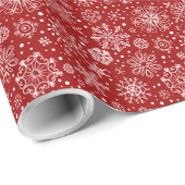 Witte kerstsnowflakes Rood verwisselbaar Terug Cadeaupapier (Rol Hoek)