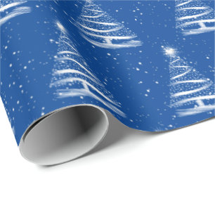 witte kerstster boom op blauw cadeaupapier