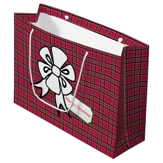 Witte kersttas Red Pset Holiday Gift Bag Groot Cadeauzakje (Voorkant Gekanteld)