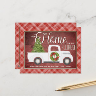 Witte kersttruck Red Pset Wood Moving Briefkaart