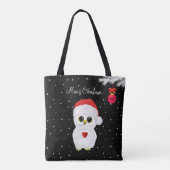 Witte Kerstuil op Zwart Tote Bag (Achterkant)