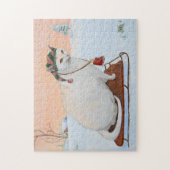 Witte kerstvakantie kat in de sneeuw legpuzzel (Verticaal)