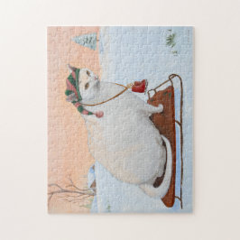 Witte kerstvakantie kat in de sneeuw legpuzzel
