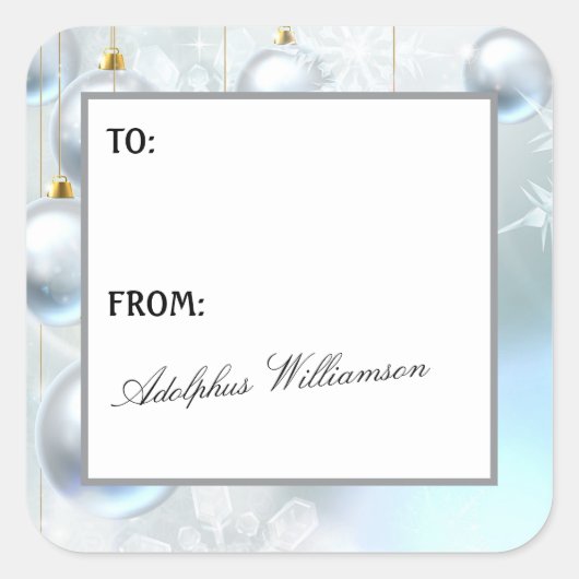 Witte Kerstversiering Cadeaubon Vierkante Sticker (Voorkant)
