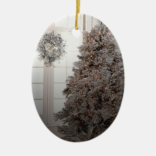 Witte kerstversiering keramisch ornament (Voorkant)