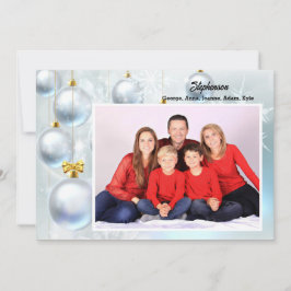 Witte kerstversiering personaliseren met foto feestdagenkaart