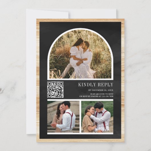 Witte kerstviering QR Code Black Weddenschap Kaart (Achterkant)