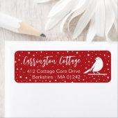 Witte kerstvogel. Red Holiday Return Address Etiket (Insitu)