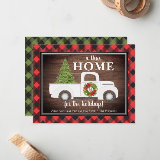 Witte kerstvrachtwagen Pset Moving Announding Notitiekaartje (Voorkant / Achterkant in situ)