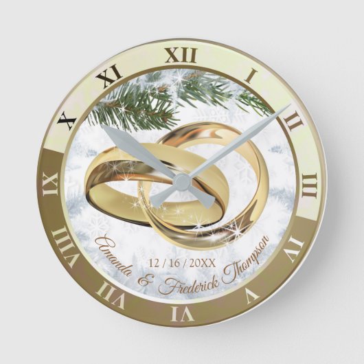 Witte kerstweddenschap Gift Clock Ronde Klok (Voorkant)