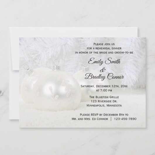 Witte Kerstwinter bruiloft repetitie diner Kaart (Voorkant)