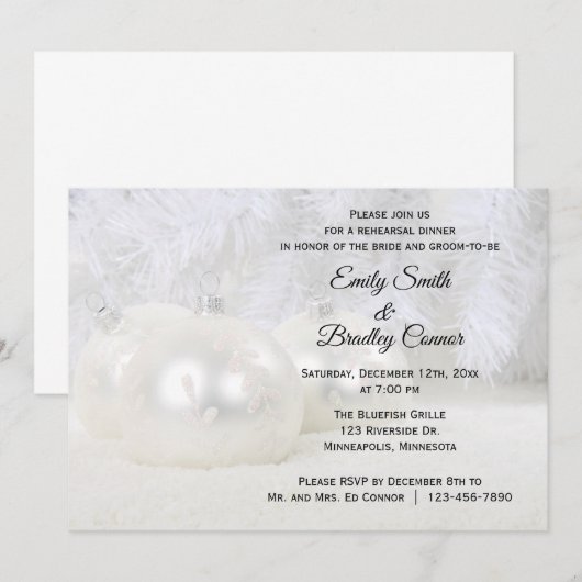 Witte Kerstwinter bruiloft repetitie diner Kaart (Voorkant / Achterkant)