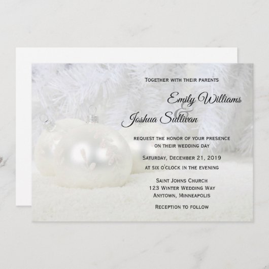 Witte kerstwinterbruiloft kaart (Voorkant / Achterkant)