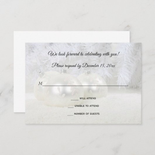 Witte kerstwinterbruiloft RSVP kaartje (Voorkant / Achterkant)