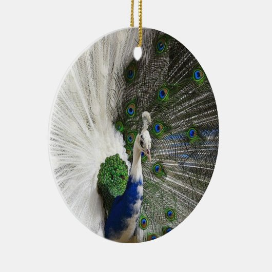 Witte kerstwitte pacock-sieraden keramisch ornament (Rechts)