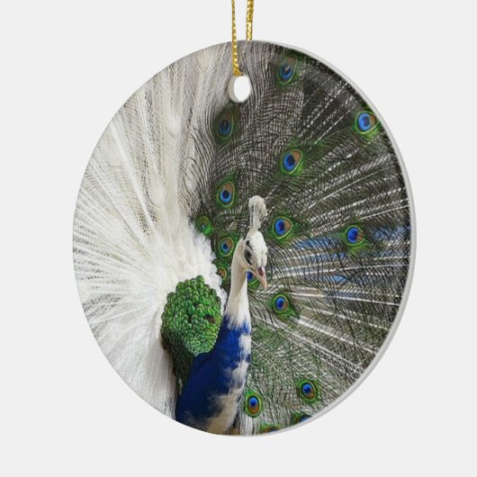 Witte kerstwitte pacock-sieraden keramisch ornament (Links)