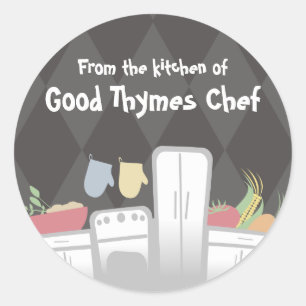 Witte keuken apparaten groenten kruiden... ronde sticker