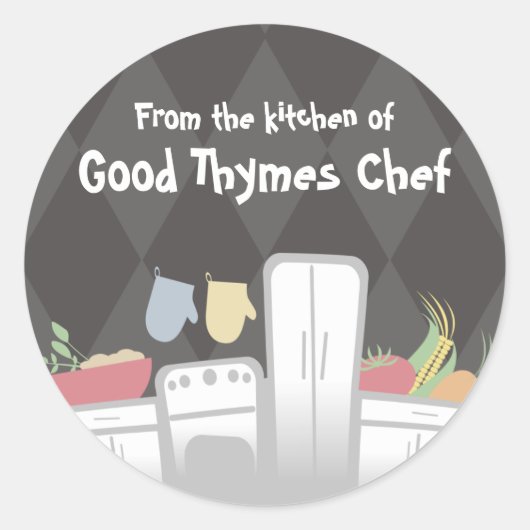 Witte keuken apparaten groenten kruiden... ronde sticker (Voorkant)