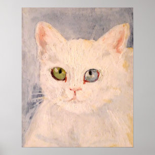 Witte keuken met blauw oog en groen oog Poster