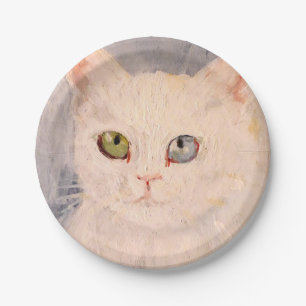 Witte keuken met blauw oog en groenoogpapier papieren bordje