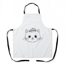 Witte keukenschort met schattige cartoon kat