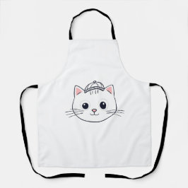 Witte keukenschort met schattige cartoon kat schort