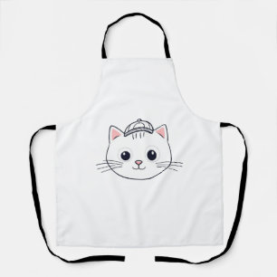 Witte keukenschort met schattige cartoon kat schort