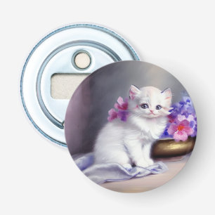  Witte Keuten met Roze en Paars Bloemen Button Flesopener