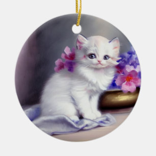  Witte Keuten met Roze en Paars Bloemen Keramisch Ornament