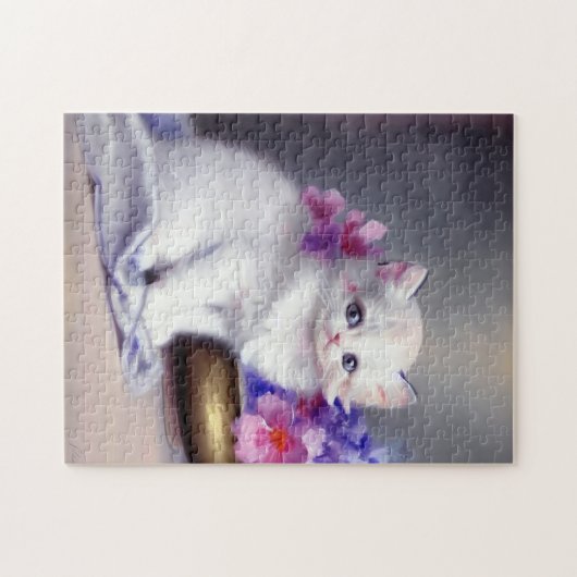  Witte Keuten met Roze en Paars Bloemen Legpuzzel (Horizontaal)