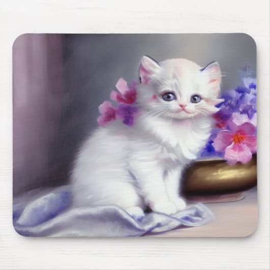  Witte Keuten met Roze en Paars Bloemen Muismat (Voorkant)