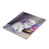  Witte Keuten met Roze en Paars Bloemen Tegeltje (Zijkant)