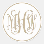 Witte Khaki Wingeschrift Monogram, doe-het-zelf ac Ronde Sticker (Voorkant)