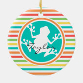 Witte kikker; heldere regenboogstrepen keramisch ornament (Achterkant)