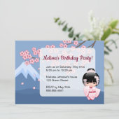 Witte Kimono Kokeshi Doll - Leuk Verjaardagsfeest Kaart (Staand voorkant)