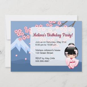 Witte Kimono Kokeshi Doll - Leuk Verjaardagsfeest Kaart