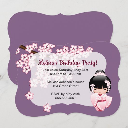 Witte Kimono Kokeshi Doll - Leuk Verjaardagsfeest Kaart (Voorkant / Achterkant)