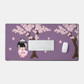 Witte Kimono Kokeshi Doll Leuke Geisha Paarse Bureaumat (Keyboard & Muis)