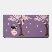 Witte Kimono Kokeshi Doll Leuke Geisha Paarse Bureaumat (Voorkant)