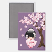 Witte Kimono Kokeshi Doll - Schattigee Geisha Paar Magneet (Voorkant / Achterkant)