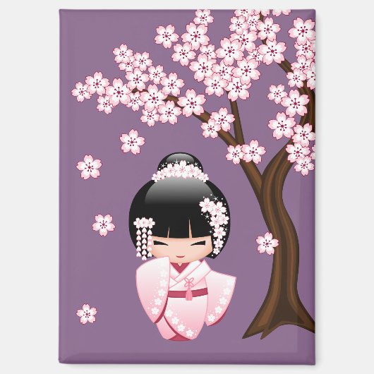 Witte Kimono Kokeshi Doll - Schattigee Geisha Paar Magneet (Voorkant)