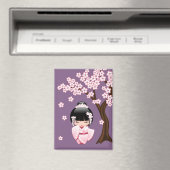 Witte Kimono Kokeshi Doll - Schattigee Geisha Paar Magneet (Insitu (Vaatwasser))