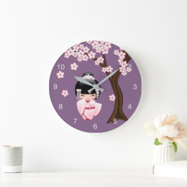 Witte Kimono Kokeshi-pop Cute Geisha-meisje Paars Grote Klok
