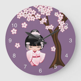 Witte Kimono Kokeshi-pop Cute Geisha-meisje Paars Grote Klok