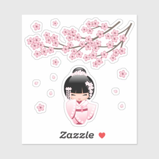Witte Kimono Kokeshi-pop - Japanse Geisha-meisje Sticker (Vel)